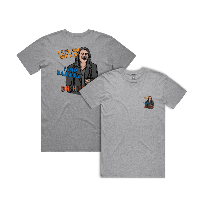 S / Grey / Small Front & Large Back Design Oh Hi Mark 👋🏻 - Men's T Shirt