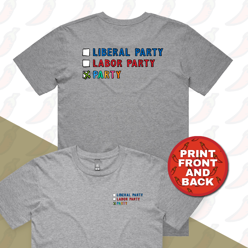 S / Grey / Small Front & Large Back Design Party Vote ✅ - Men's T Shirt