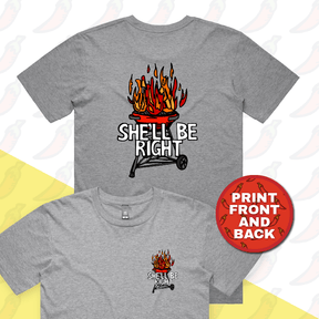 S / Grey / Small Front & Large Back Design She’ll Be Right BBQ 🤷🔥 – Men's T Shirt