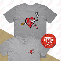 S / Grey / Small Front & Large Back Design The Way To My Heart 💊🚬 - Men's T Shirt