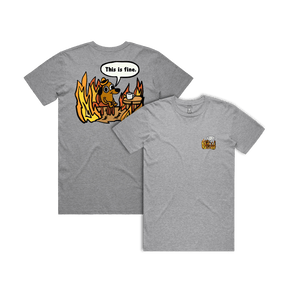 S / Grey / Small Front & Large Back Design This Is Fine 🔥 - Men's T Shirt