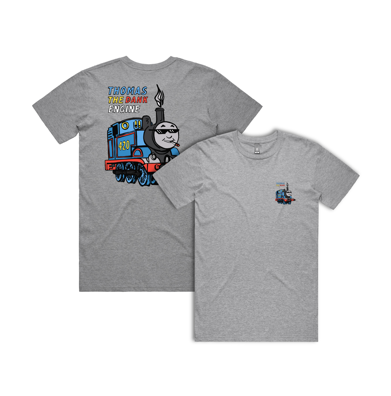 S / Grey / Small Front & Large Back Design Thomas The Dank Engine 🚂 - Men's T Shirt