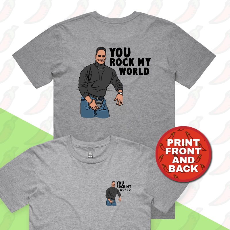 S / Grey / Small Front & Large Back Design U Rock My World 👨🏾 - Men's T Shirt
