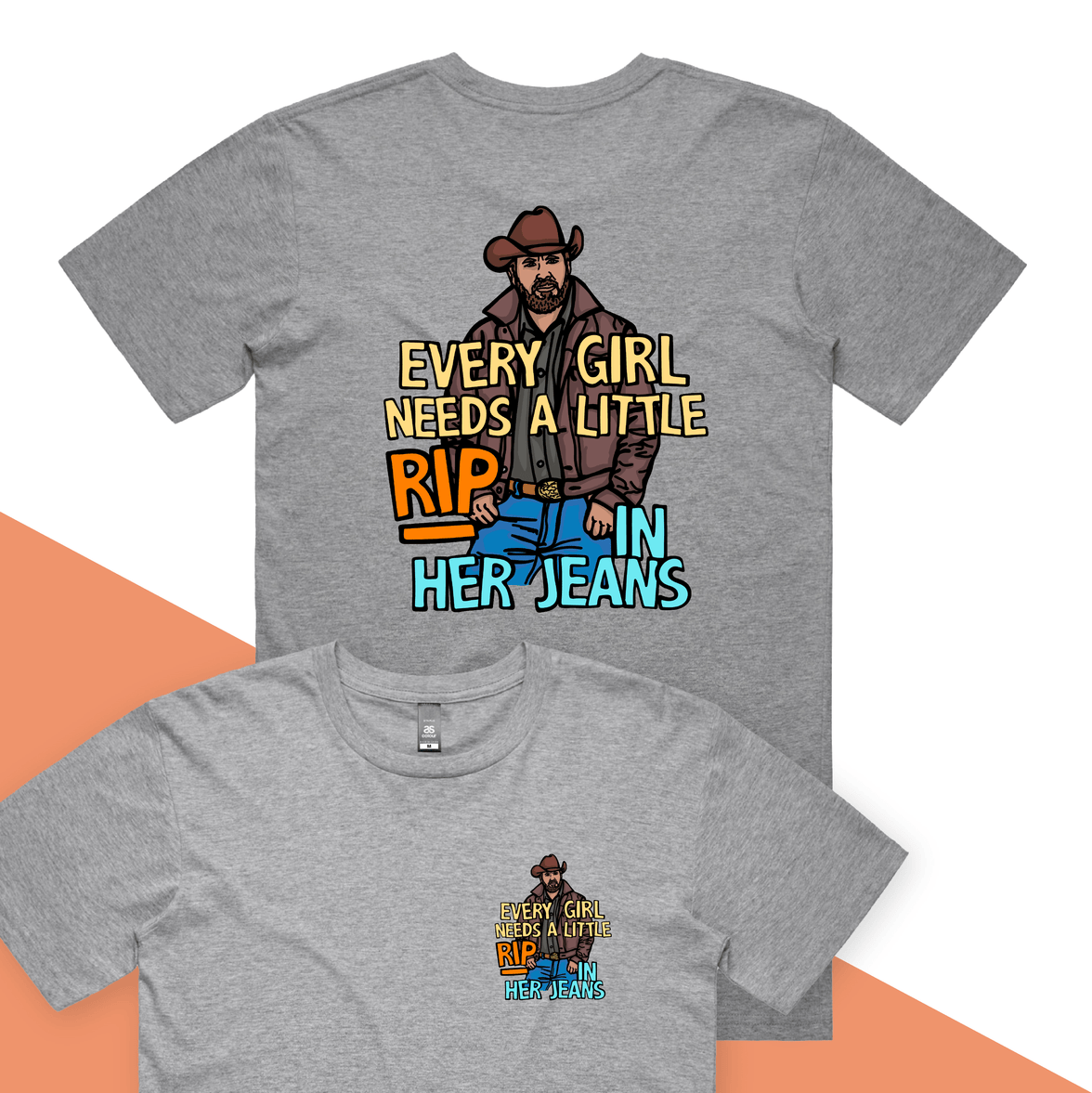 S / Grey / Small Front & Large Back Design Yellowstone Rip 👖🤠 - Men's T Shirt