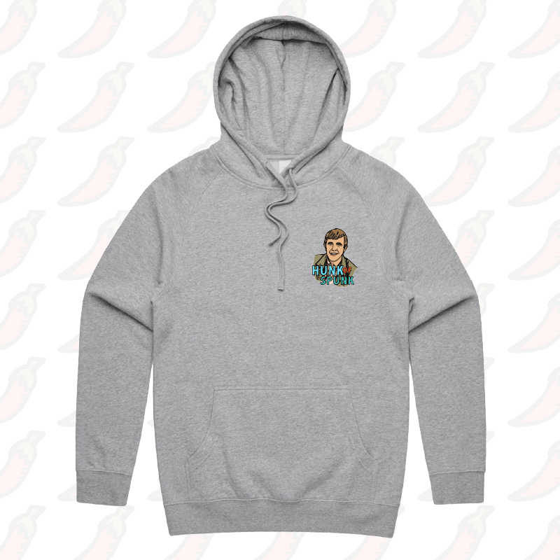 S / Grey / Small Front Print Hunk Of Spunk 👱- Unisex Hoodie