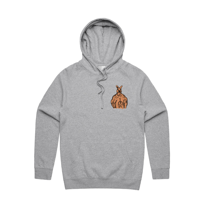 S / Grey / Small Front Print Jacked Kangaroo 🦘 - Unisex Hoodie