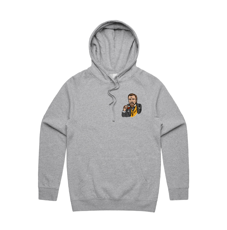 S / Grey / Small Front Print Laughing Leo 🍷 - Unisex Hoodie