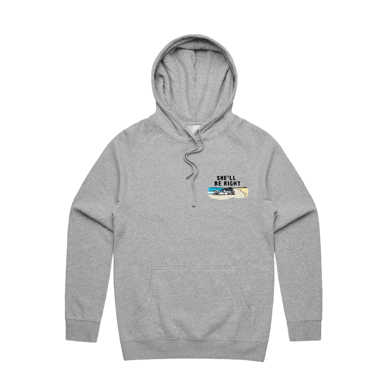S / Grey / Small Front Print She'll Be Right 🤷‍♂️ - Unisex Hoodie