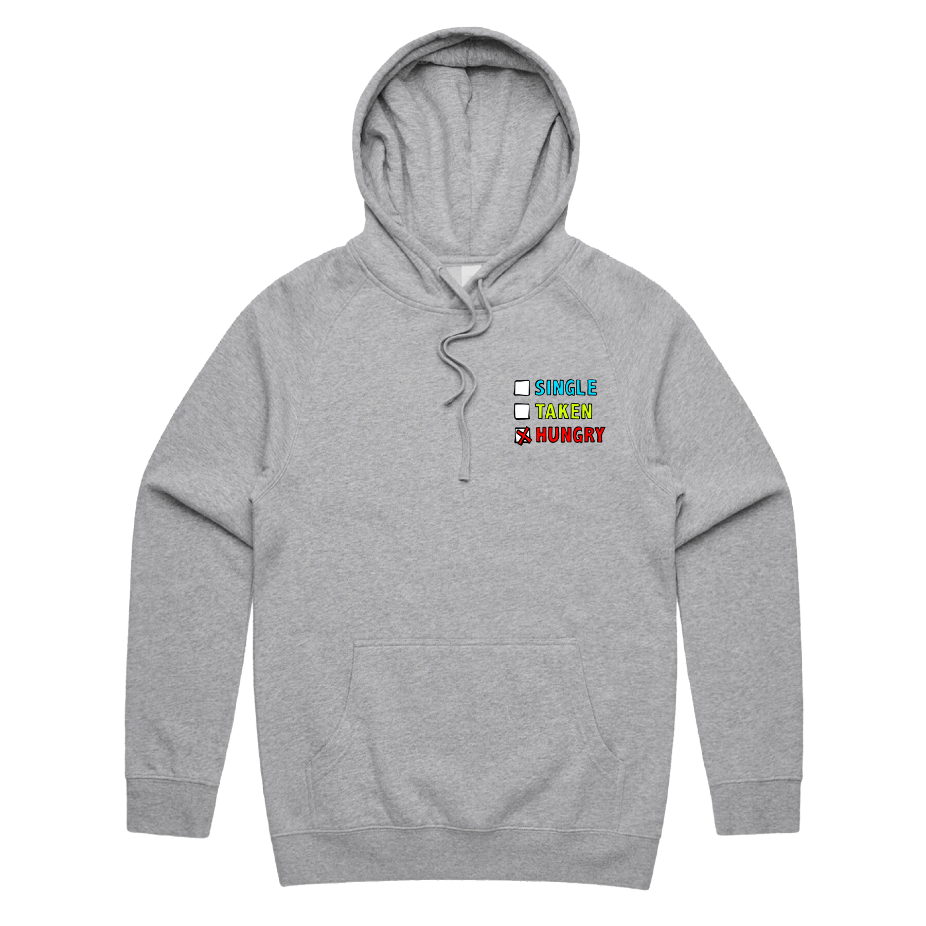 S / Grey / Small Front Print Single Taken Hungry 🍔🍟 - Unisex Hoodie