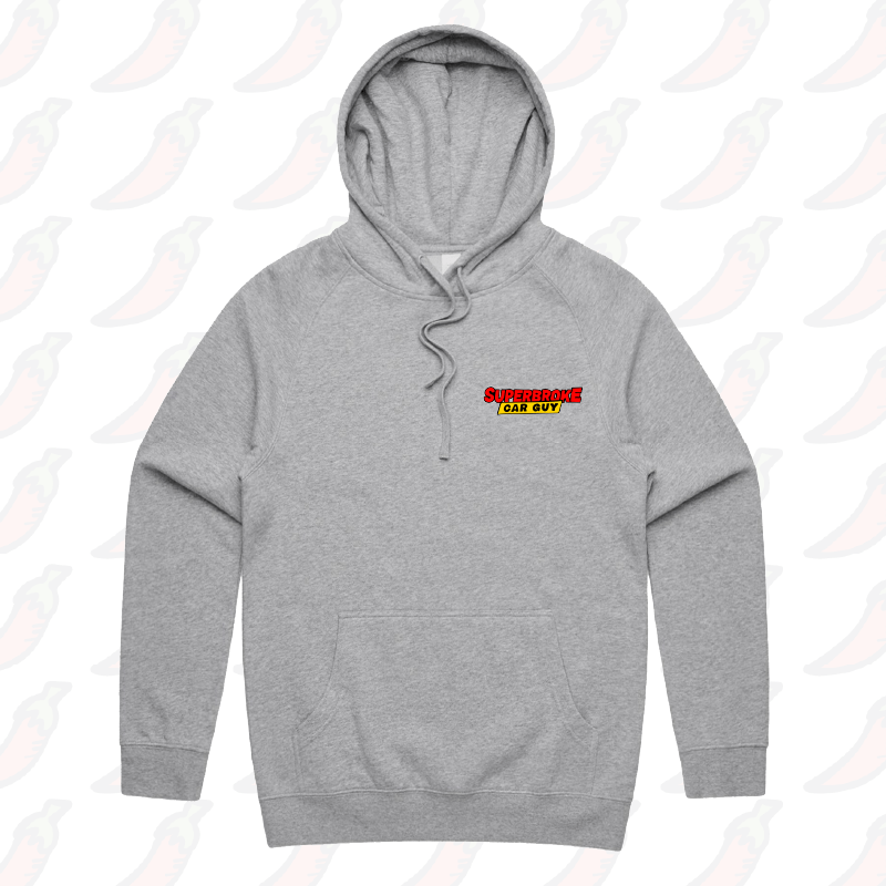 S / Grey / Small Front Print Superbroke Car guy 🚗💸 – Unisex Hoodie