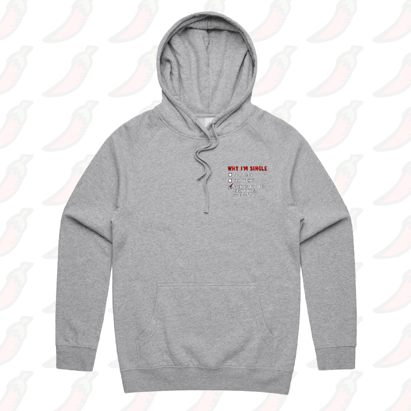 S / Grey / Small Front Print Why I’m Single 🍆☠️ - Unisex Hoodie
