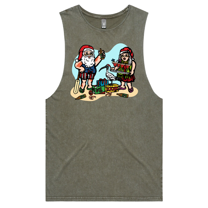 S / Moss / Large Front Design Aussie Christmas 🍤🍺 - Tank