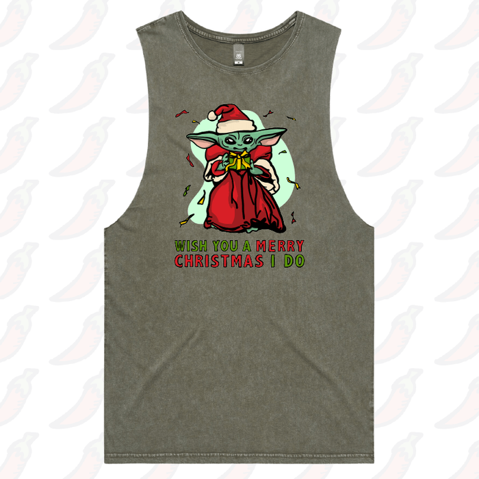 S / Moss / Large Front Design Baby Yoda Christmas 👶🎄- Tank
