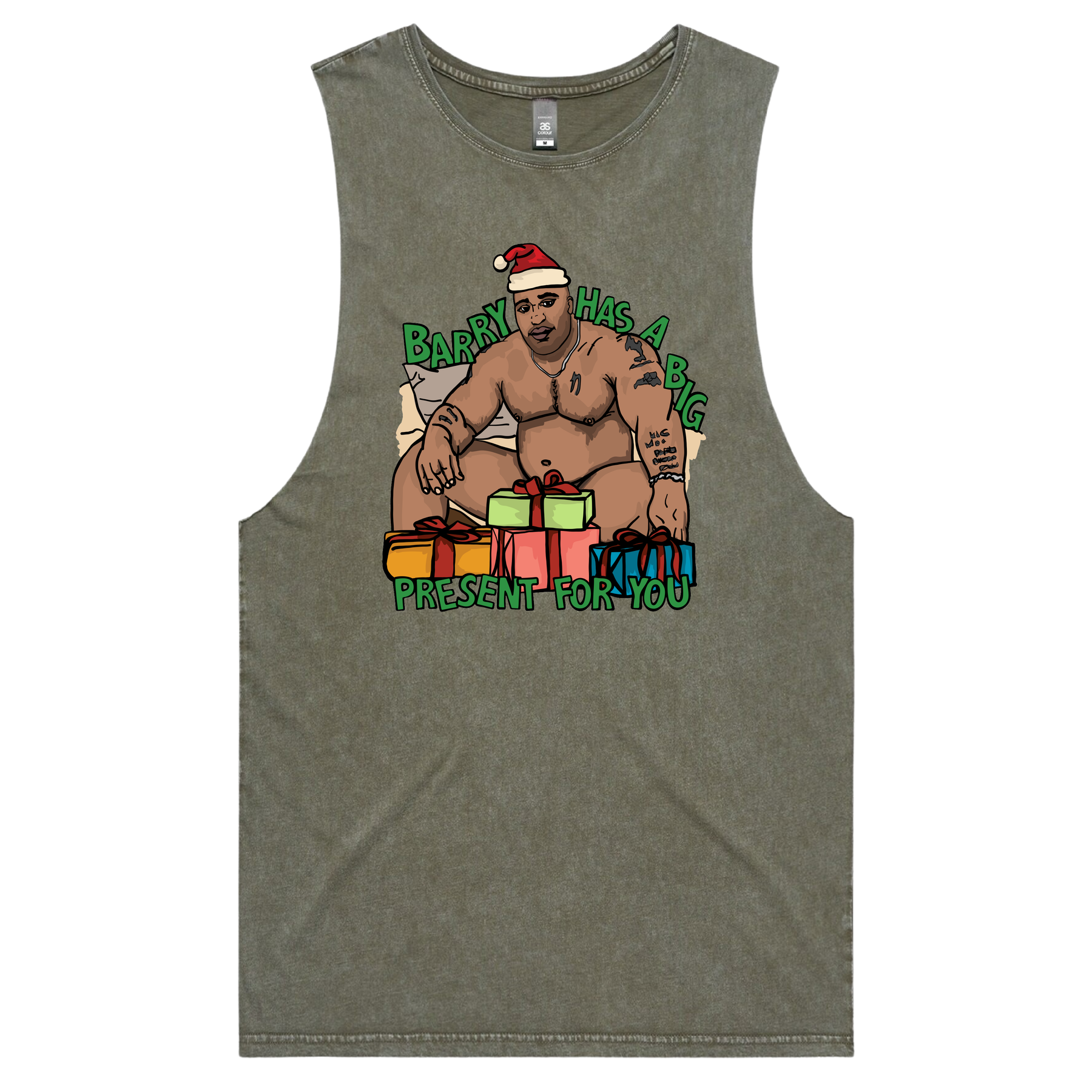 S / Moss / Large Front Design Big Barry Christmas 🍆🎄- Tank