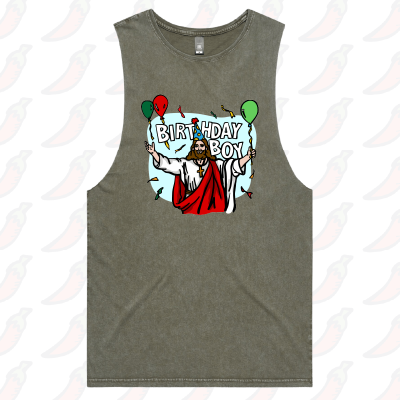 S / Moss / Large Front Design Birthday Boy Christmas 🎉🎄- Tank
