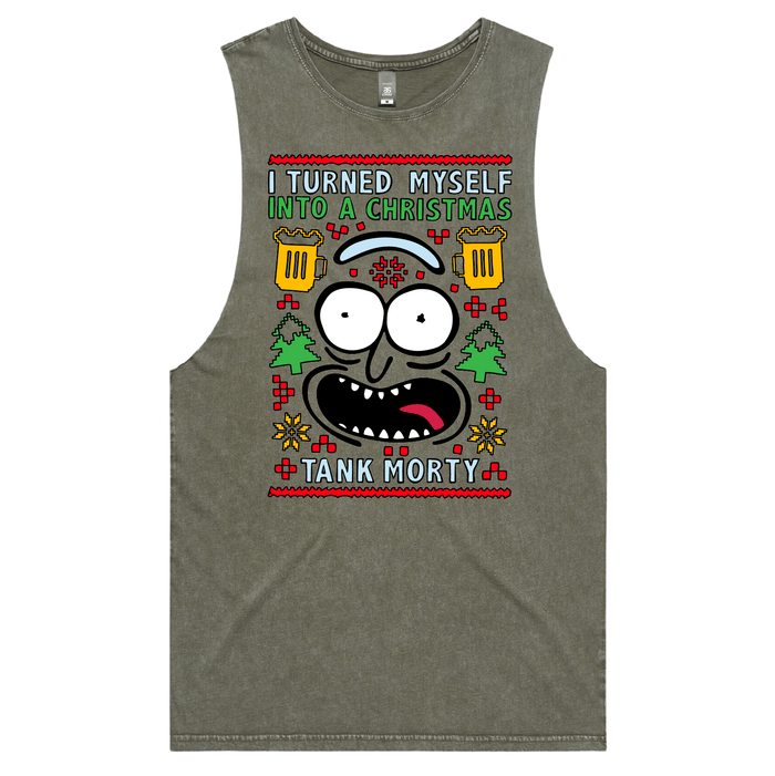 S / Moss / Large Front Design Christmas Morty – Tank