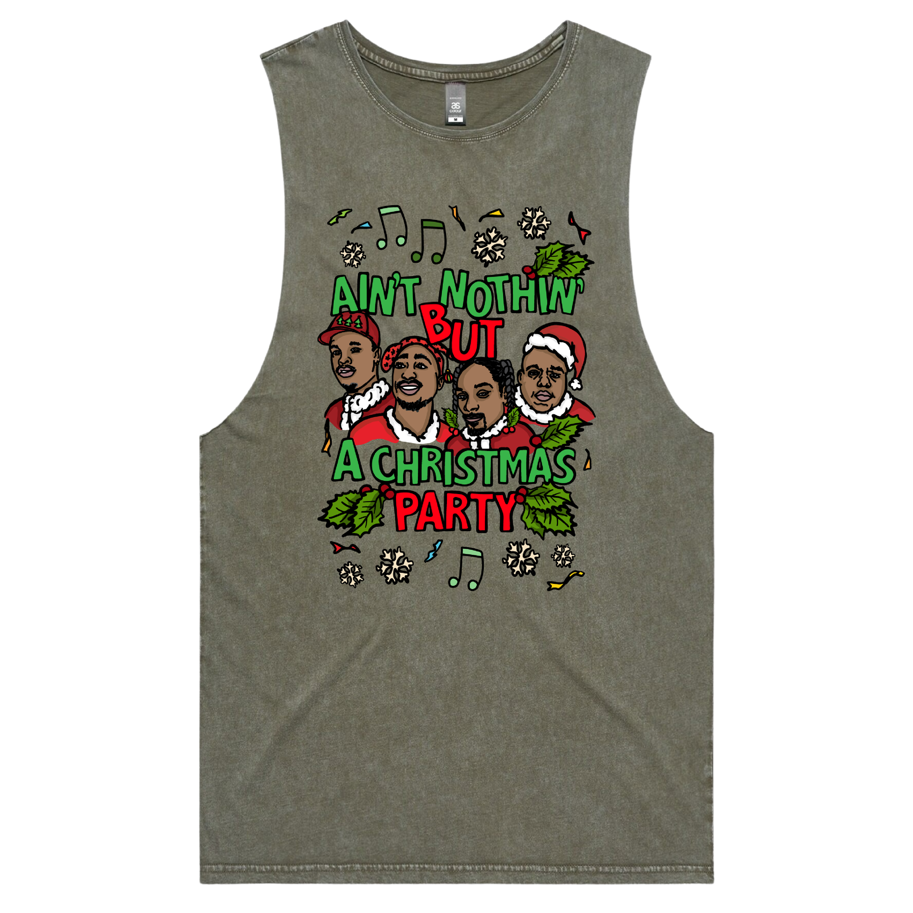 S / Moss / Large Front Design Christmas Rapping 🎵🎁 – Tank