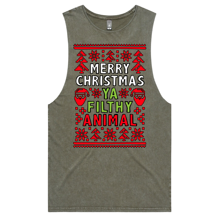S / Moss / Large Front Design Filthy Animal Christmas 🎅 – Tank