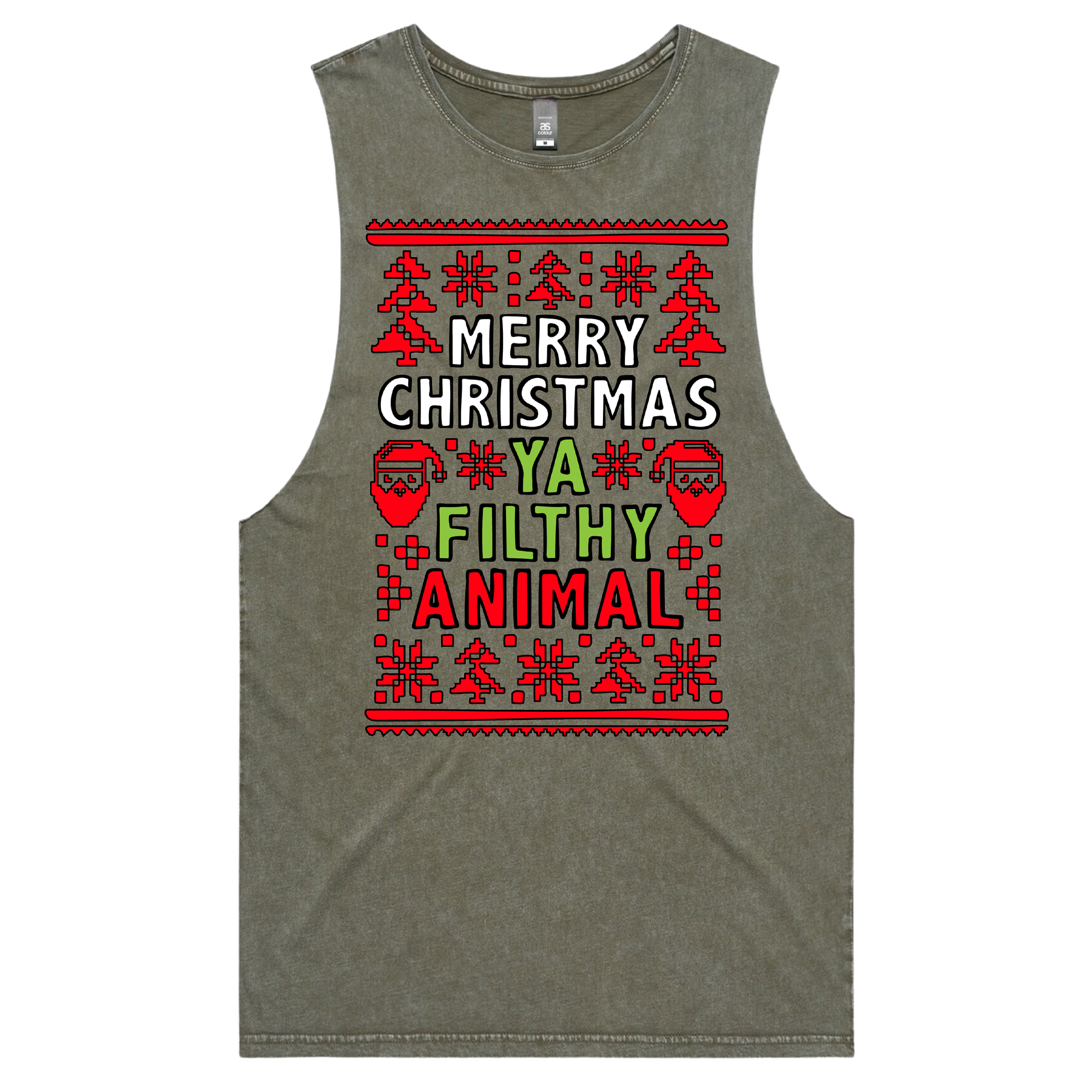 S / Moss / Large Front Design Filthy Animal Christmas 🎅 – Tank