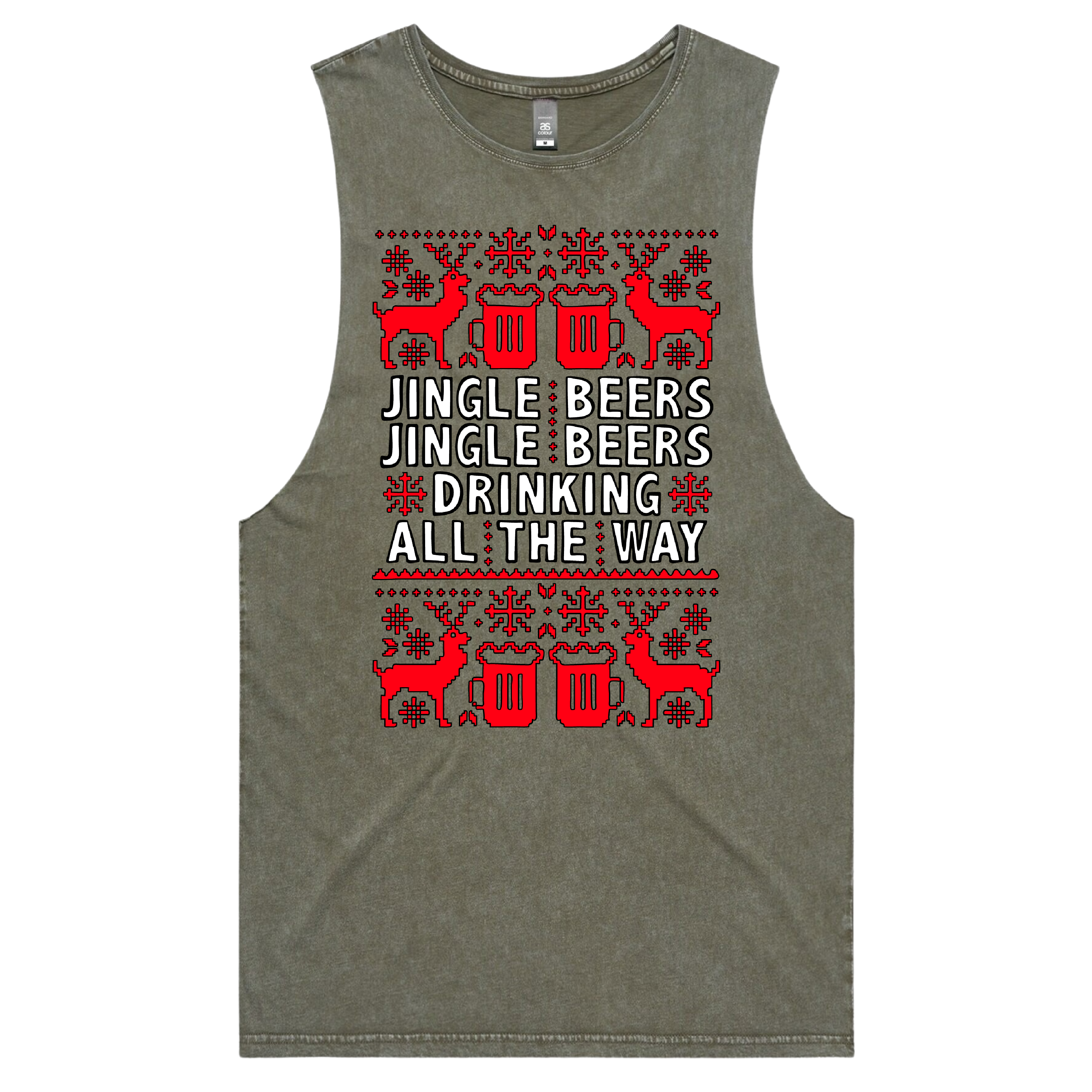 S / Moss / Large Front Design Jingle Beers 🔔🍻 – Tank
