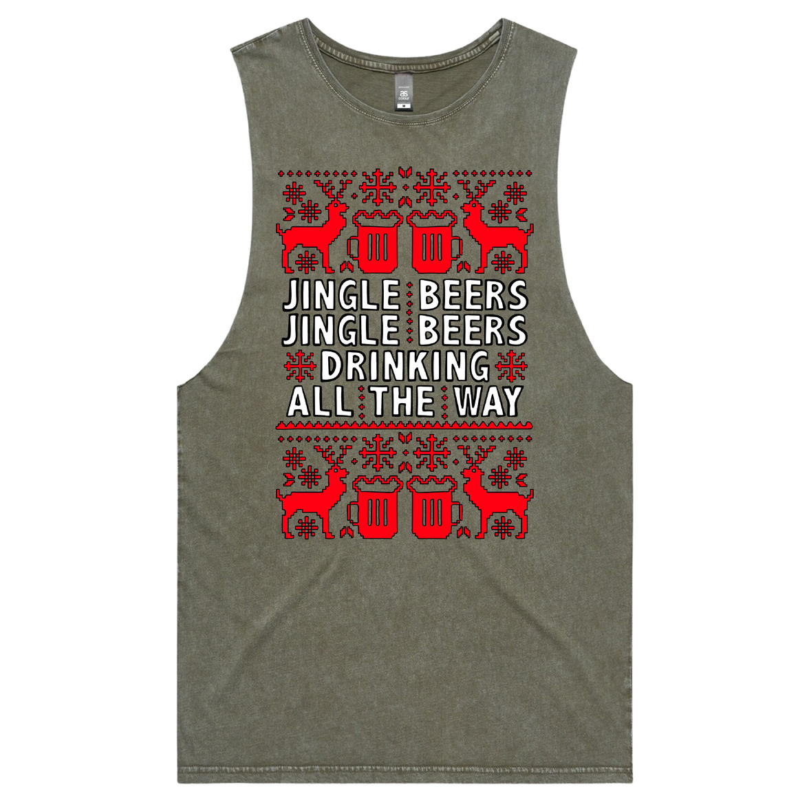 S / Moss / Large Front Design Jingle Beers 🔔🍻 – Tank