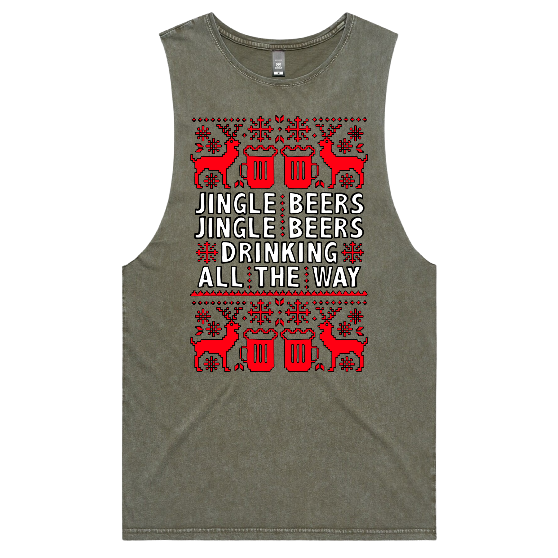 S / Moss / Large Front Design Jingle Beers 🔔🍻 – Tank