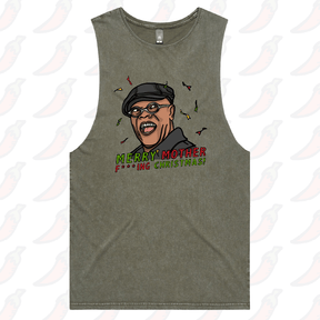 S / Moss / Large Front Design Merry Mother F**** Christmas 👨🏾‍🦲🎄- Tank