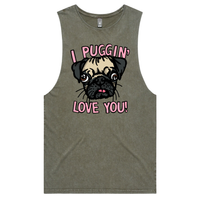 S / Moss / Large Front Design Puggin Love you 🐶❣️ - Tank