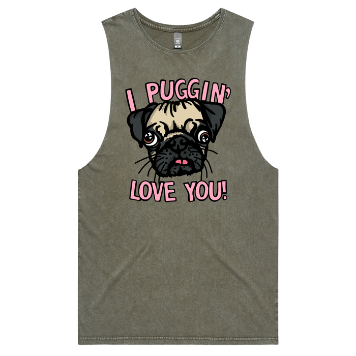 S / Moss / Large Front Design Puggin Love you 🐶❣️ - Tank
