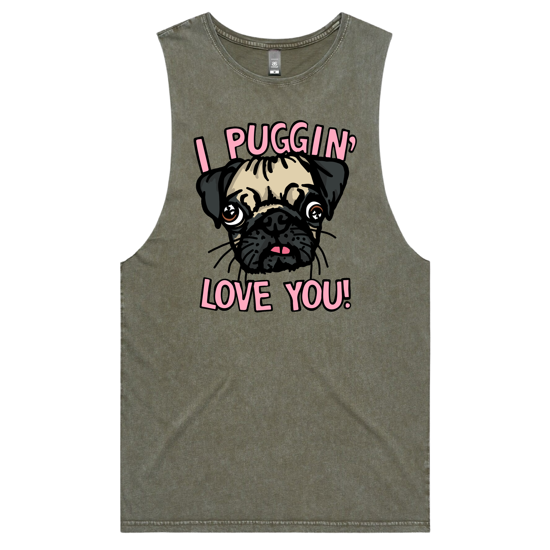 S / Moss / Large Front Design Puggin Love you 🐶❣️ - Tank