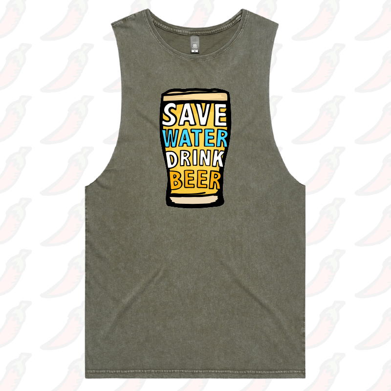 S / Moss / Large Front Design Save Water Drink Beer 🚱🍺 - Tank