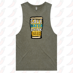 S / Moss / Large Front Design Save Water Drink Beer 🚱🍺 - Tank