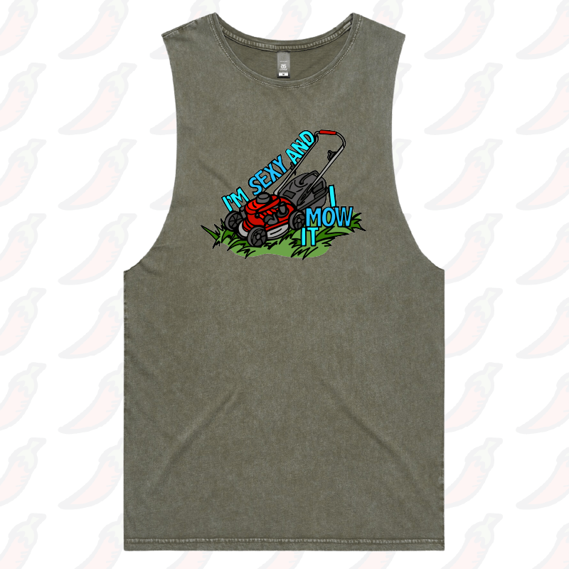 S / Moss / Large Front Design Sexy And I Mow It 😘 🌾 – Tank