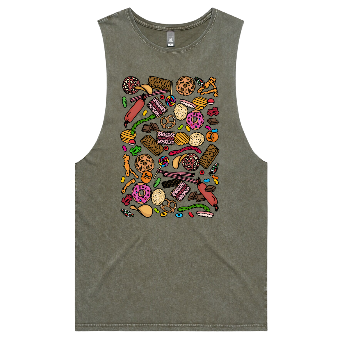 S / Moss / Large Front Design Snacks! 🍬🍪 – Tank
