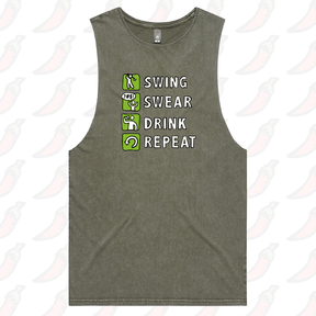 S / Moss / Large Front Design Swing Swear Drink Repeat 🏌 – Tank