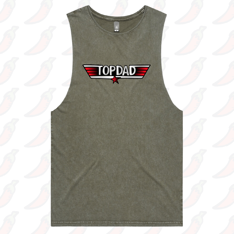 S / Moss / Large Front Design Top Dad 🕶️ - Tank