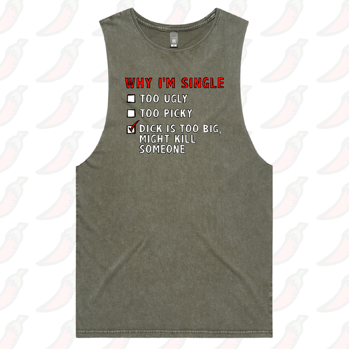 S / Moss / Large Front Design Why I’m Single 🍆☠️ - Tank