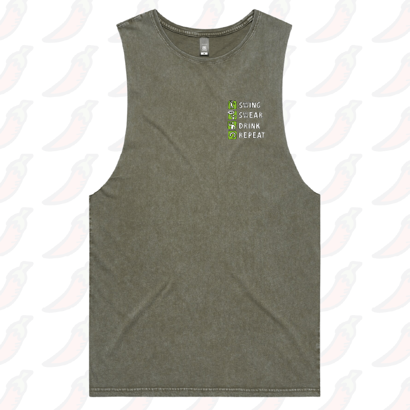 S / Moss / Small Front Design Swing Swear Drink Repeat 🏌 – Tank