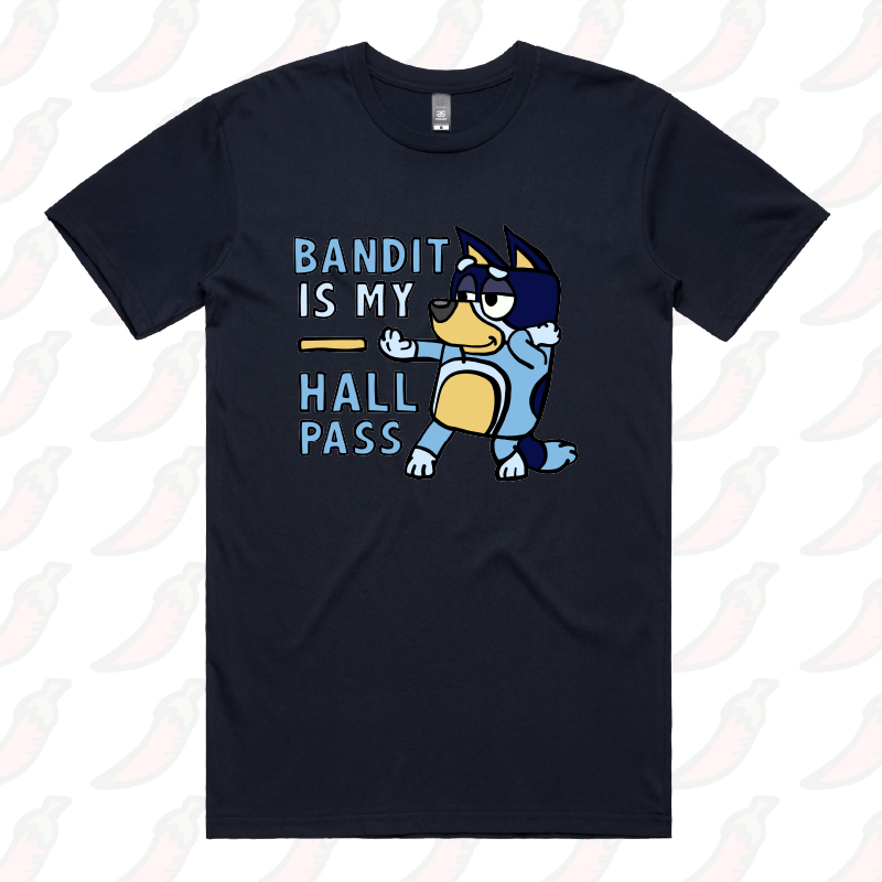 S / Navy / Large Front Design Bandit Hall Pass 🦴 - Men's T Shirt