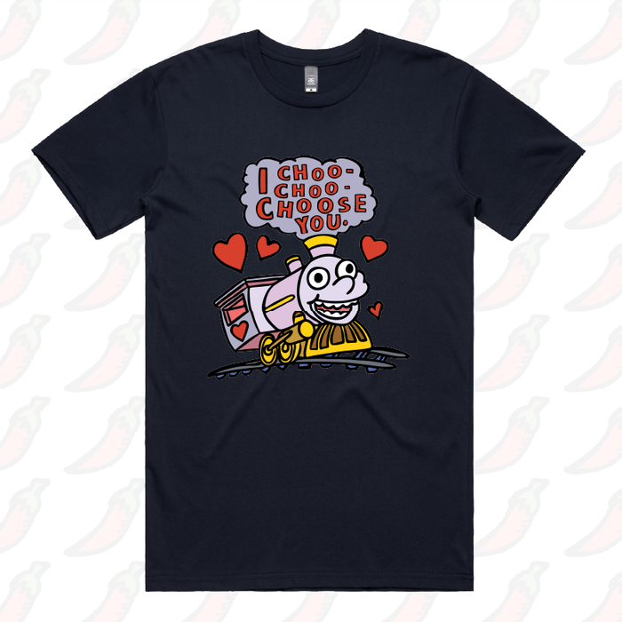 S / Navy / Large Front Design Choo Choo Choose You 🚂- Men's T Shirt