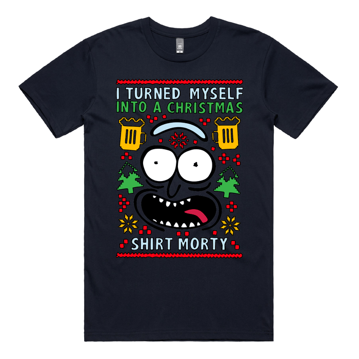 S / Navy / Large Front Design Christmas Morty – Men's T Shirt