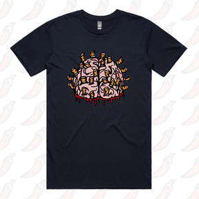 S / Navy / Large Front Design Ciggy Butt-Brain 🚬🧠 - Men's T Shirt
