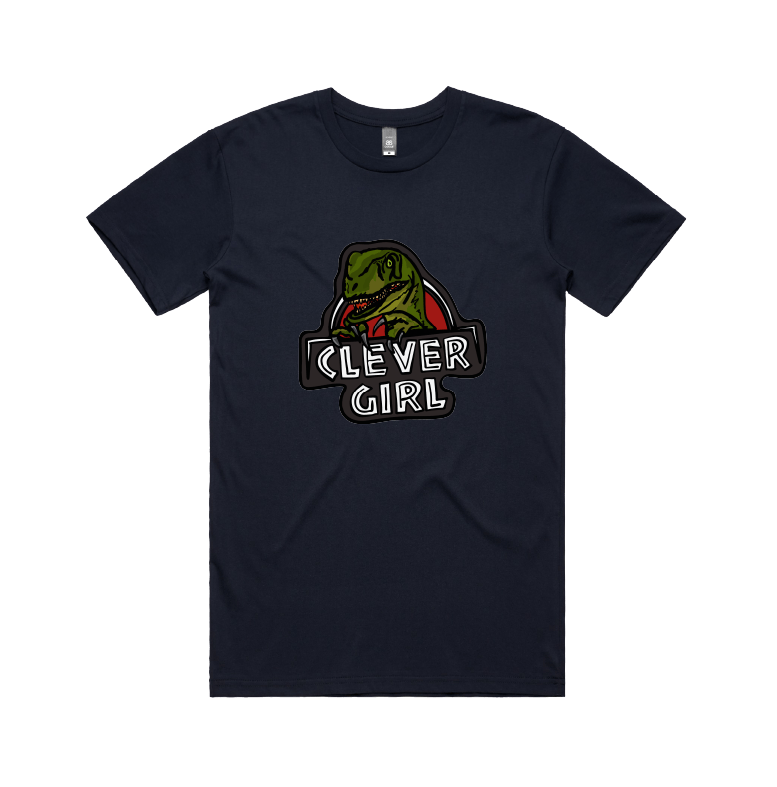 S / Navy / Large Front Design Clever Girl 🦖 - Men's T Shirt
