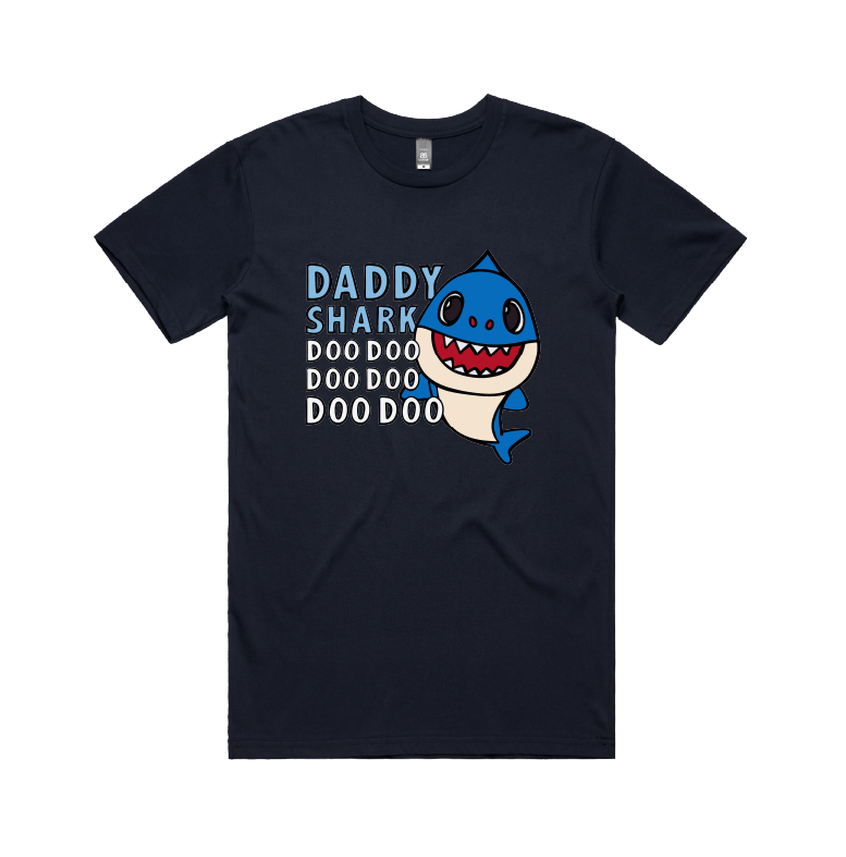 S / Navy / Large Front Design Daddy Shark 🦈 - Men's T Shirt