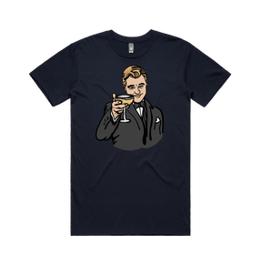 S / Navy / Large Front Design DiCaprio Gatsby Cheers 🍸 - Men's T Shirt
