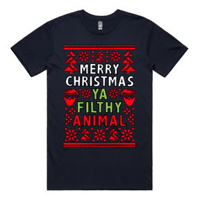 S / Navy / Large Front Design Filthy Animal Christmas 🎅 – Men's T Shirt