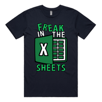 S / Navy / Large Front Design Freak in the Sheets 📈🛌- Men's T Shirt