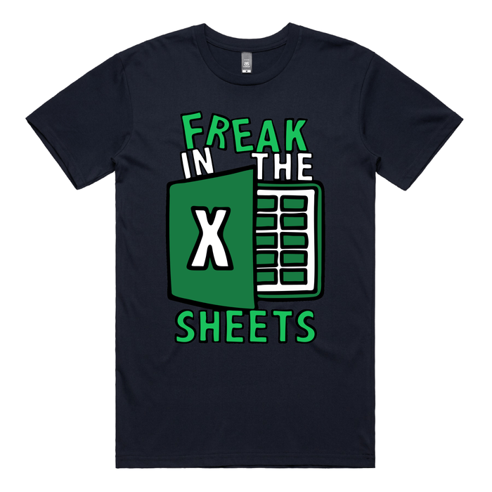 S / Navy / Large Front Design Freak in the Sheets 📈🛌- Men's T Shirt