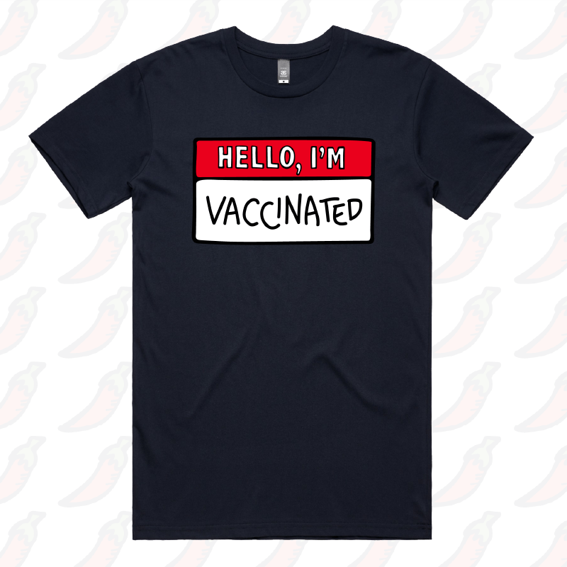 S / Navy / Large Front Design Hello, I'm Vaccinated 👋 - Men's T Shirt