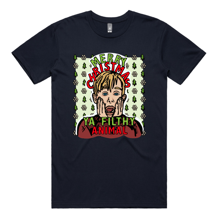S / Navy / Large Front Design Home Alone Christmas 🏠🎅  - Men's T Shirt